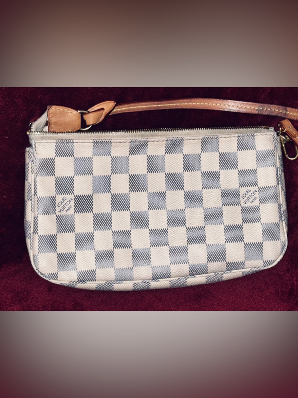 Louis Vuitton Damier Azur Check Toiletry Wristlet in White and Gray
